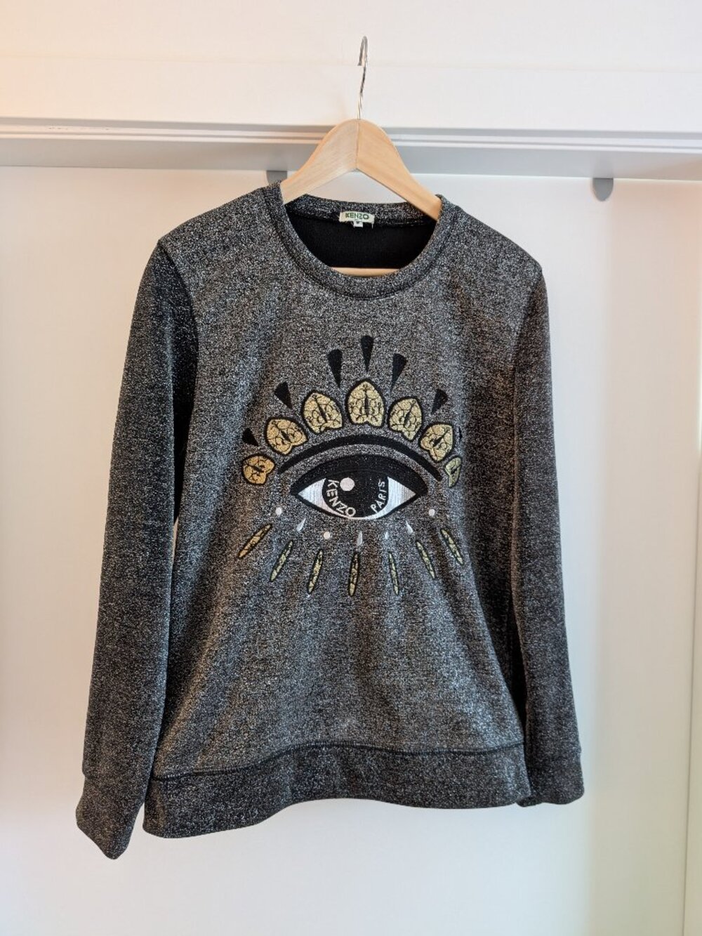 Kenzo Silver Glitter "Evil Eye" Embroidered Sweatshirt